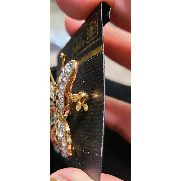 Vintage Gold-Tone Enamel and Rhinestone Butterfly Brooch - Picture 6 of 7